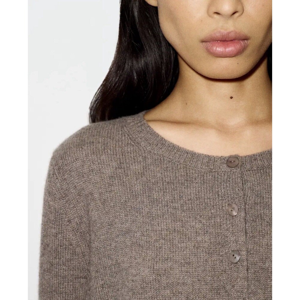Reformation Cacao Brown Clara Cashmere Crew Women’s Cardigan Size XS - Picture 3 of 8